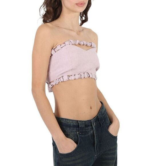Ganni Women's Light Lilac Hemp Lined Tube Strapless Cropped Top Size 40 NWOT - Picture 2 of 14